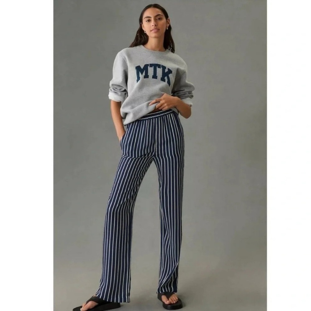 KULE The Silk Lido Pants in Navy and Cream Size M NWOT